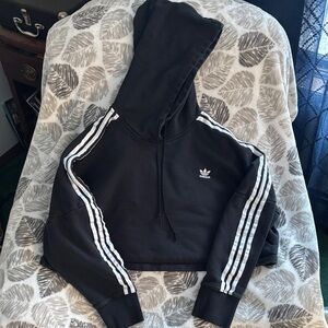 Adidas Cropped Black Hoodie with Logo
